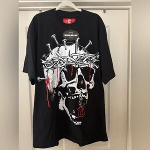 Black Graphic Tee with Skull Design